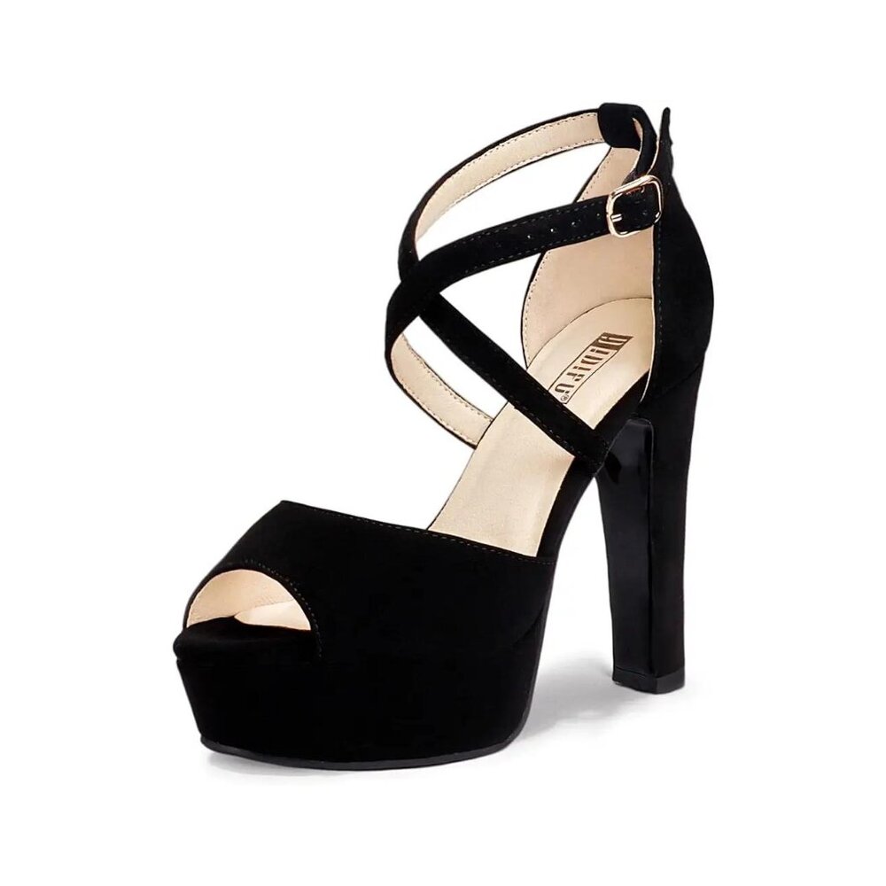 IDIFU Women's Platform Chunky High Heels Dress Sandals Peep Toe Ankle Strap 5.5